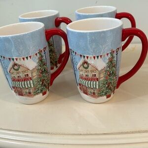 PIER 1 CHRISTMAS VILLAGE SCENES COFFEE MUG SET OF 4